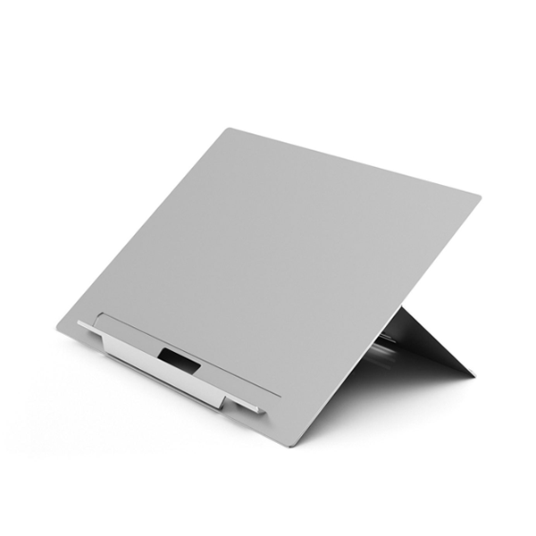 a wide document on the Standivarius Libro H document holder that's between a monitor and a keyboard and mouse