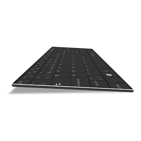 side profile of the Standivarius solo X compact keyboard to highlight the flat keys