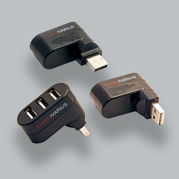 the Standivarius USB 3-Port Hub in various degrees of rotation