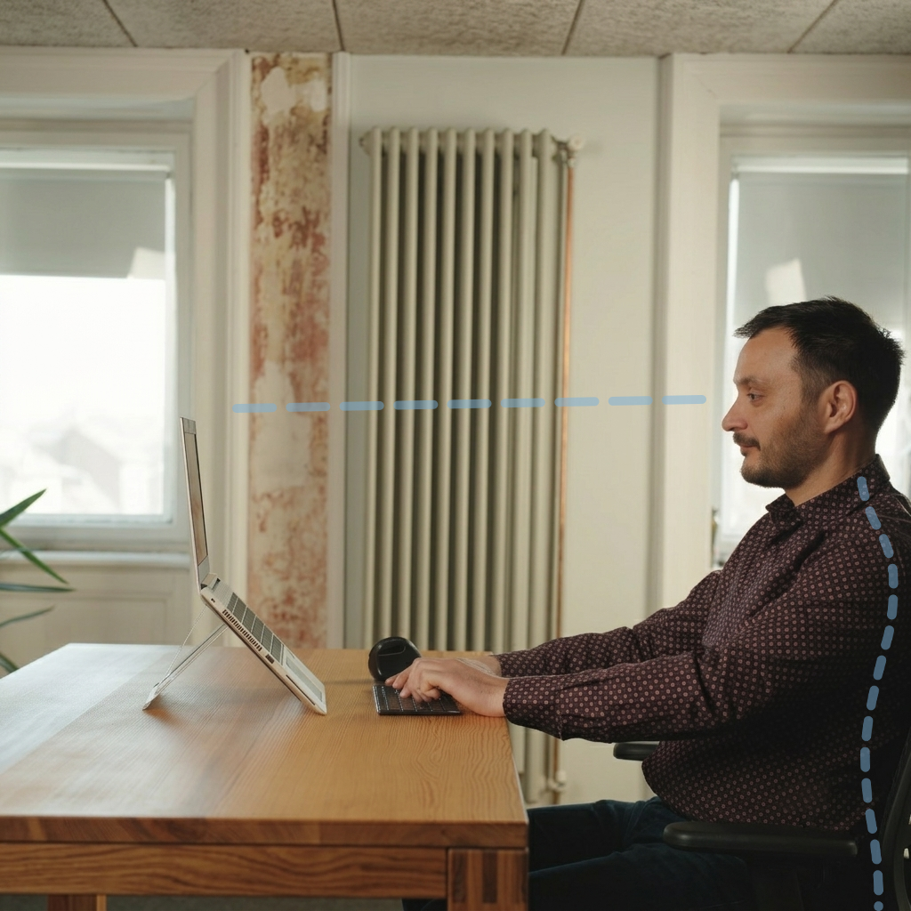 Aero Uno attachable laptop stand raising the laptop screen to support healthier neck and back posture