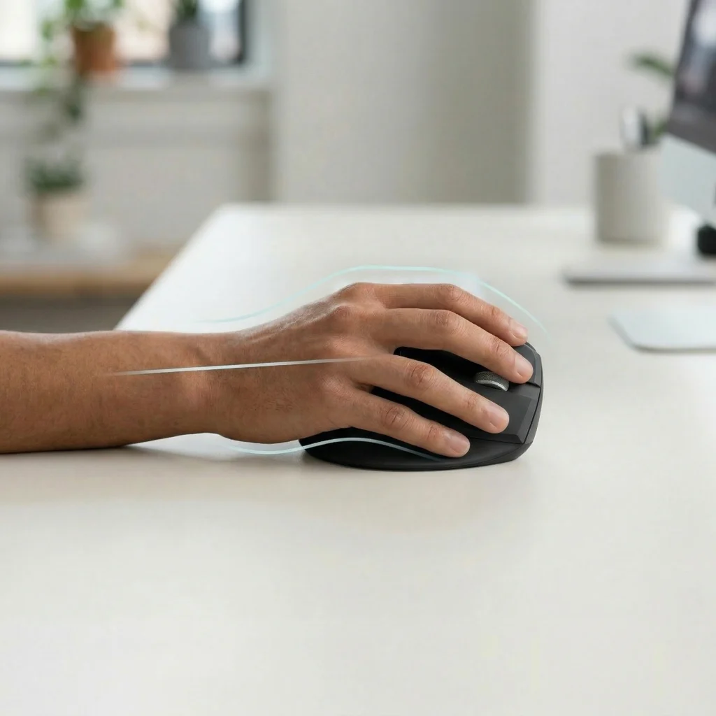 AVE /'a:vei/ ergonomic wireless mouse showing natural hand position for comfort