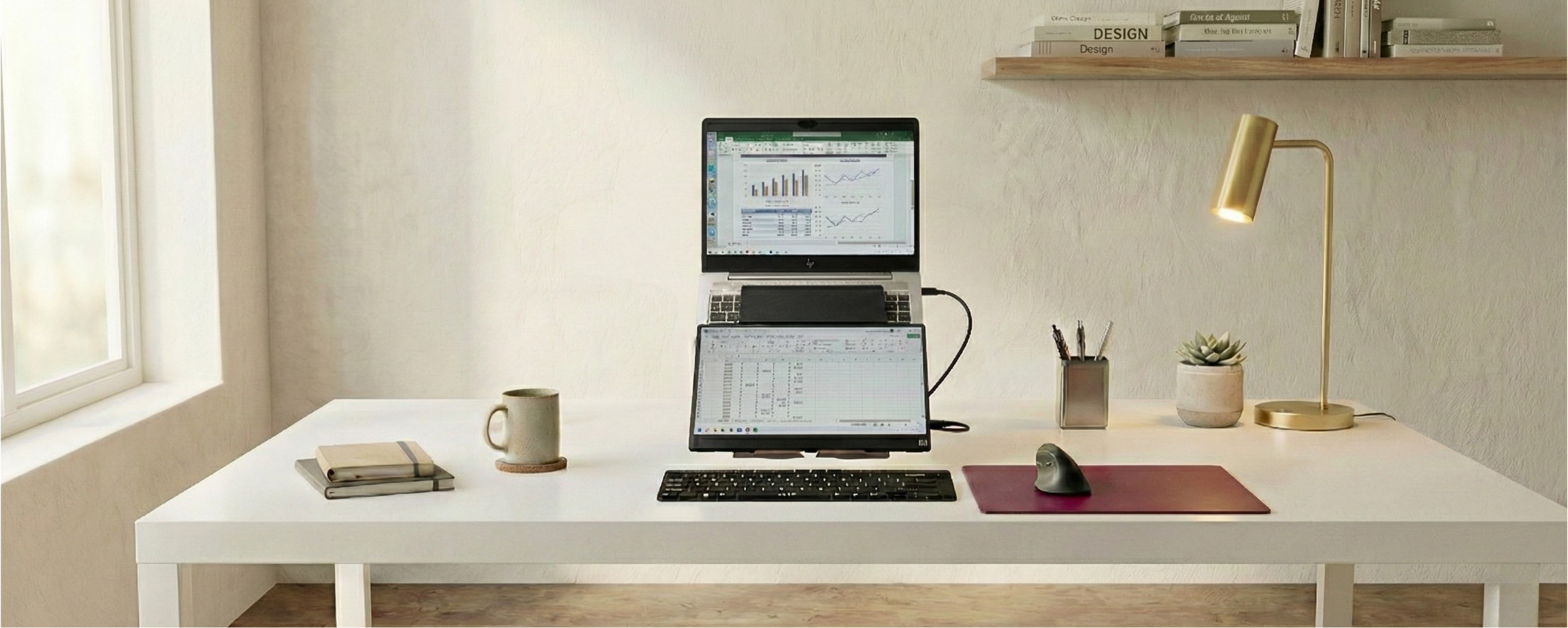 Minimalist desk setup featuring the Standivarius ETRA.