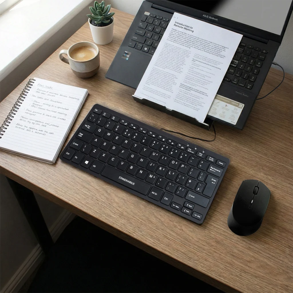 Standivarius Piano II USB compact keyboard with ergonomic width supporting natural typing posture