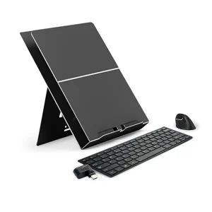 A premium all-black ergonomic kit featuring the ETRA stand with pivotable document holder