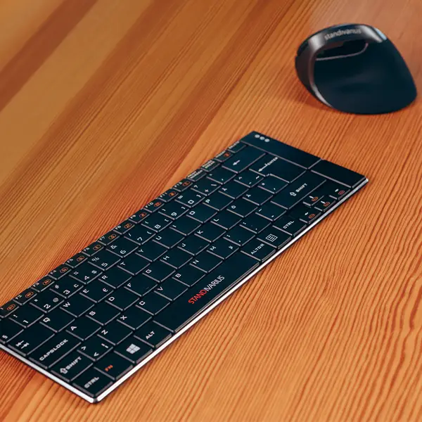 Solo X keyboard and AVE ergonomic mouse placed together for ergonomic typing and navigation