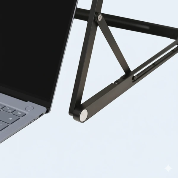 Side view of the Doxa Pro 3’s adjustable stand holding a laptop at an elevated ergonomic angle.