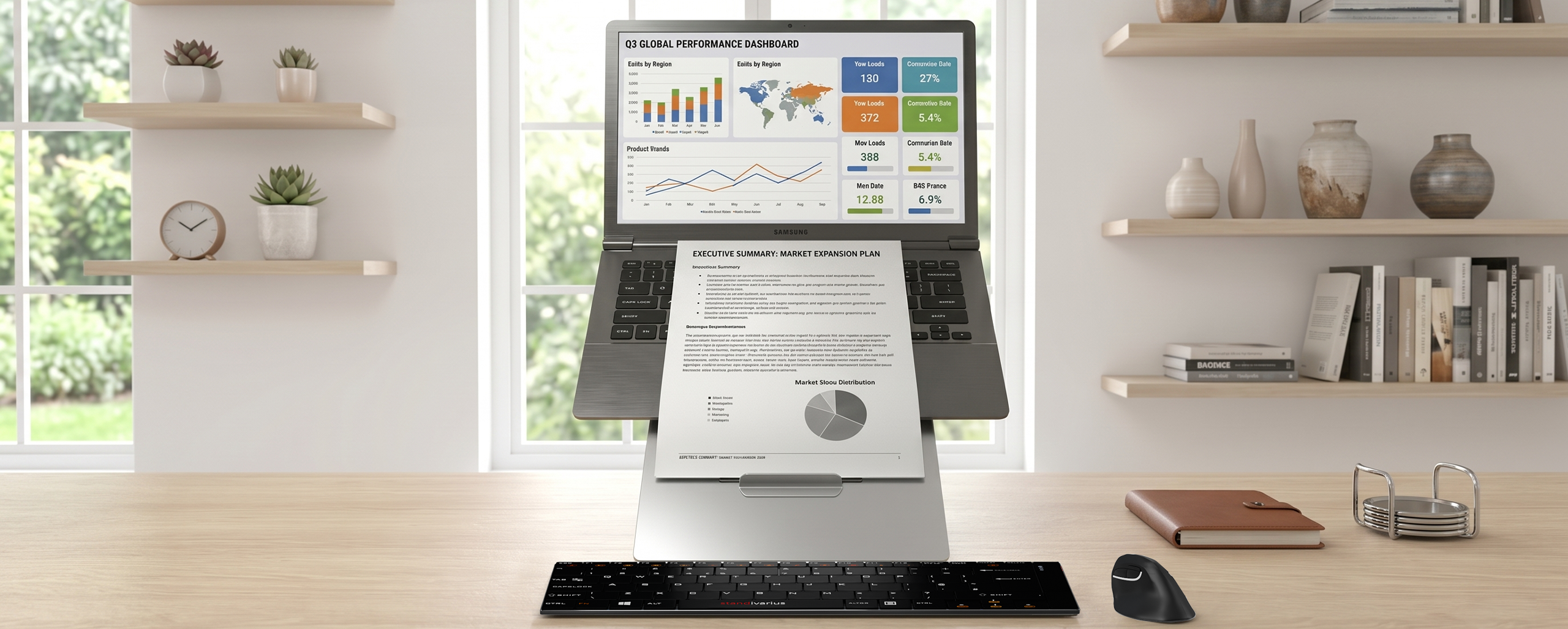 Oryx evo E stand for limited opening laptops combining ergonomic support with lightweight portability