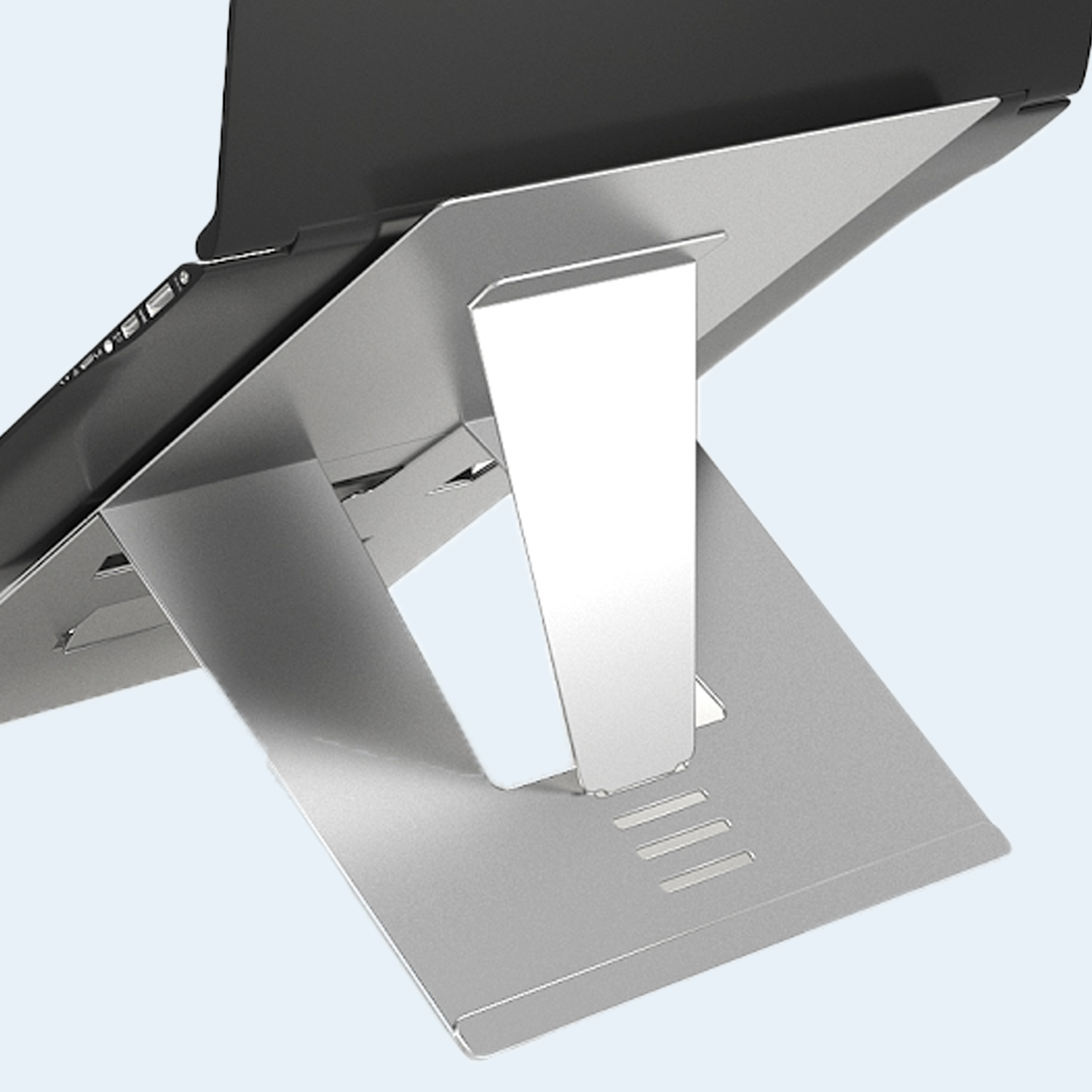 Oryx evo E stand for limited opening laptops showing durable back structure design