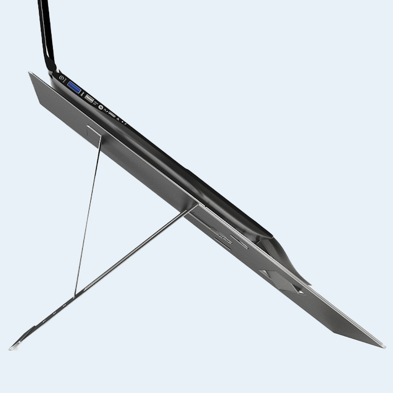 Oryx evo E ultra-thin side profile stand for limited opening laptops with slim portable construction