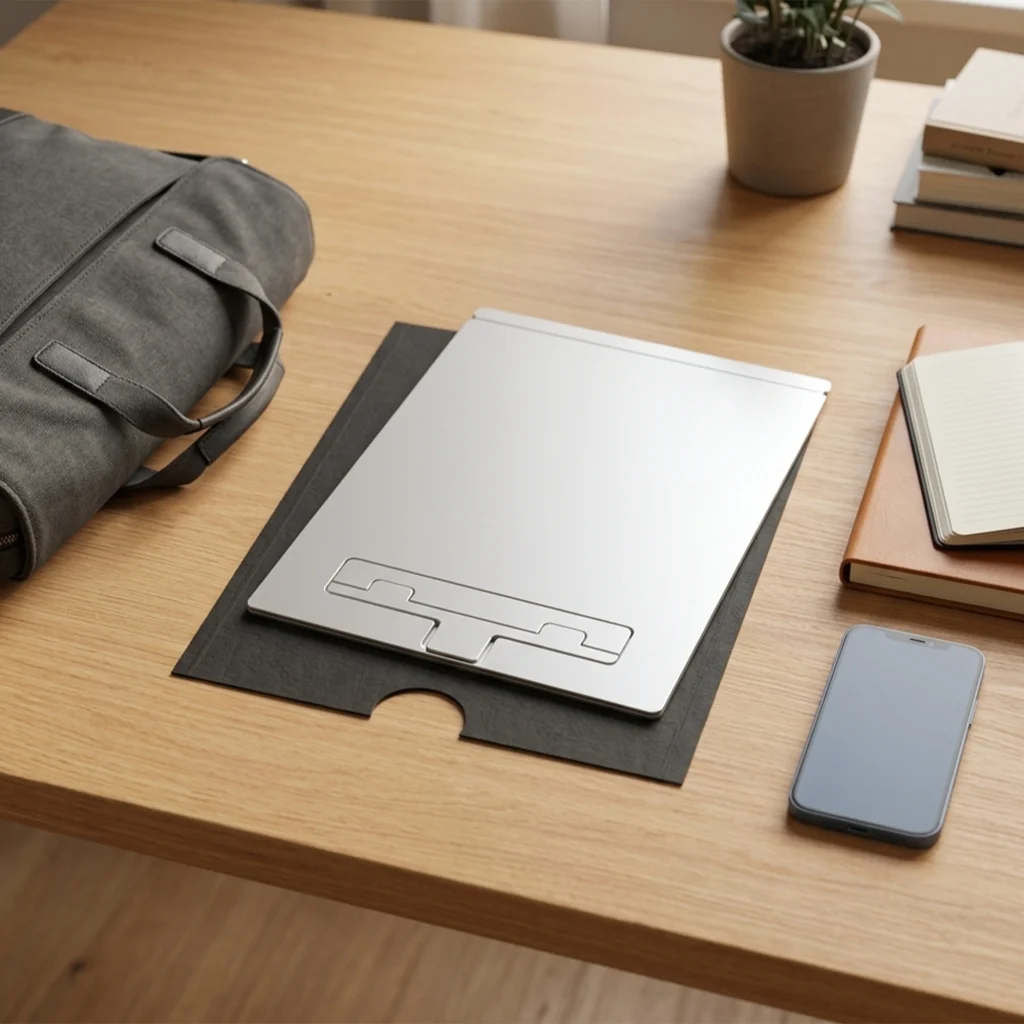 Standivarius Standart affordable laptop stand featuring an ultra-lightweight, folding design for hybrid workers.
