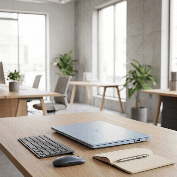 Animated GIF showing the Standivarius UNO thinnest attachable laptop stand unfolding for fast laptop setup anywhere