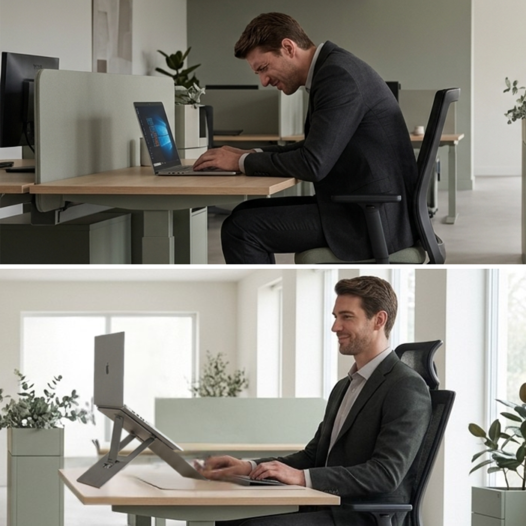 Oryx evo H laptop stand for tall users and smaller laptops who need more screen height
